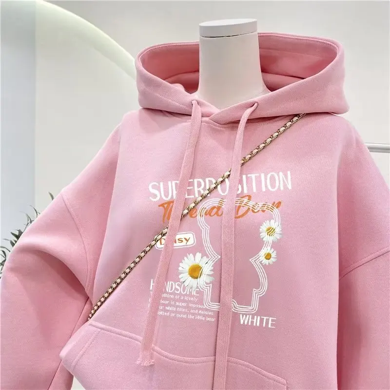 2024 Autumn winter Girls clothes Hooded bear Sweatshirt Daisy loose t-shirt Dresses teenager Kid Princess 5 7 8 9 10 11 12 year