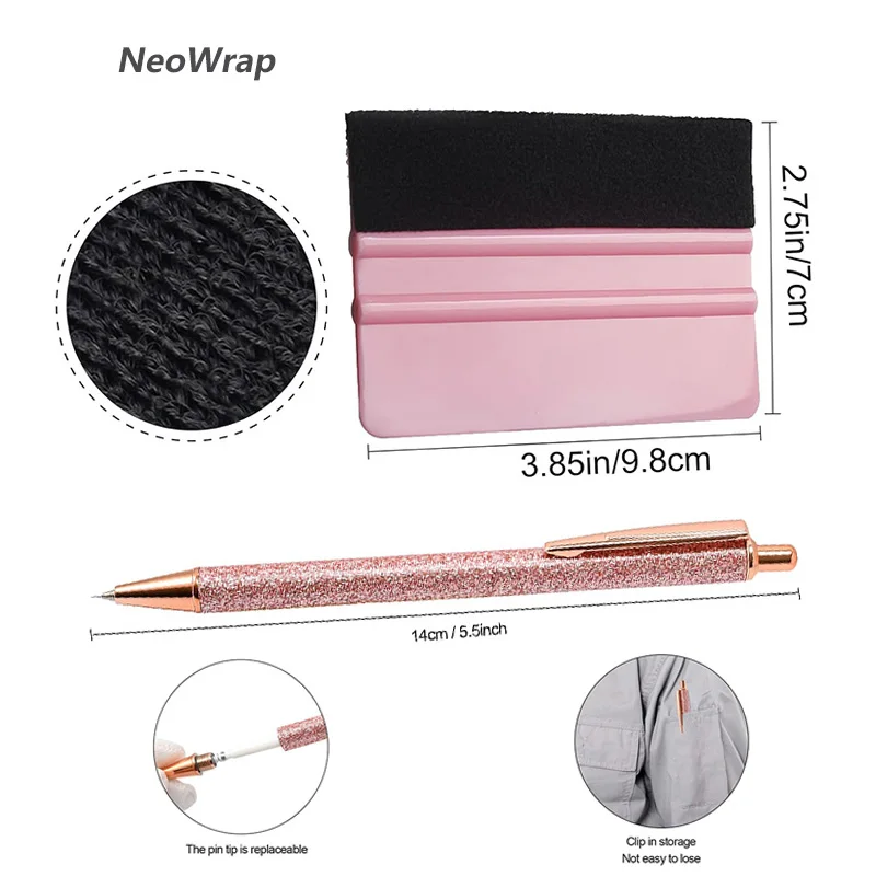 Vinyl Weed Pen Weeding Tool Glitter Metal Pin Retractable Air Release Pen with Felt Squeegees for Removing Bubbles Car Accessory