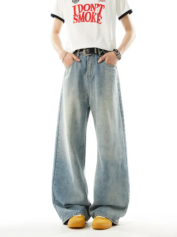 

TANGZ Studio American High Street Waed Vintage Men's Jeans Loose Wide Leg Long Trousers Faionable Casual Straight Cut