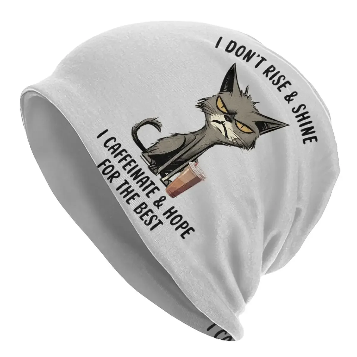 I Don't Rise & Shine Beanies Humor Cat Beanies Caps Man Hip Hop Warm Dual-use Bonnet Knitted Hat