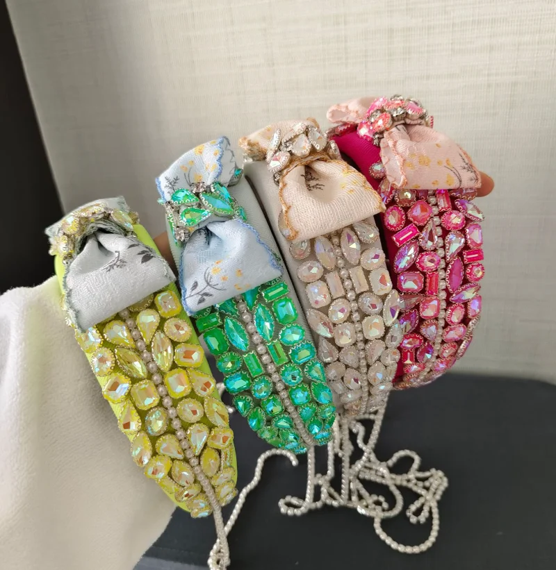 

Full Colored Diamond Bow Headband Hair Bands Exquisite Wide Hairbands with Tassel Women Pressed Hair Hairpin Accessories