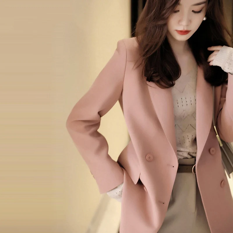 

Pink Suit Jacket Women Petite Autumn Temperament Goddess Range High-End Korean Chic Temperament Mini Suit Female Office Lady Top
