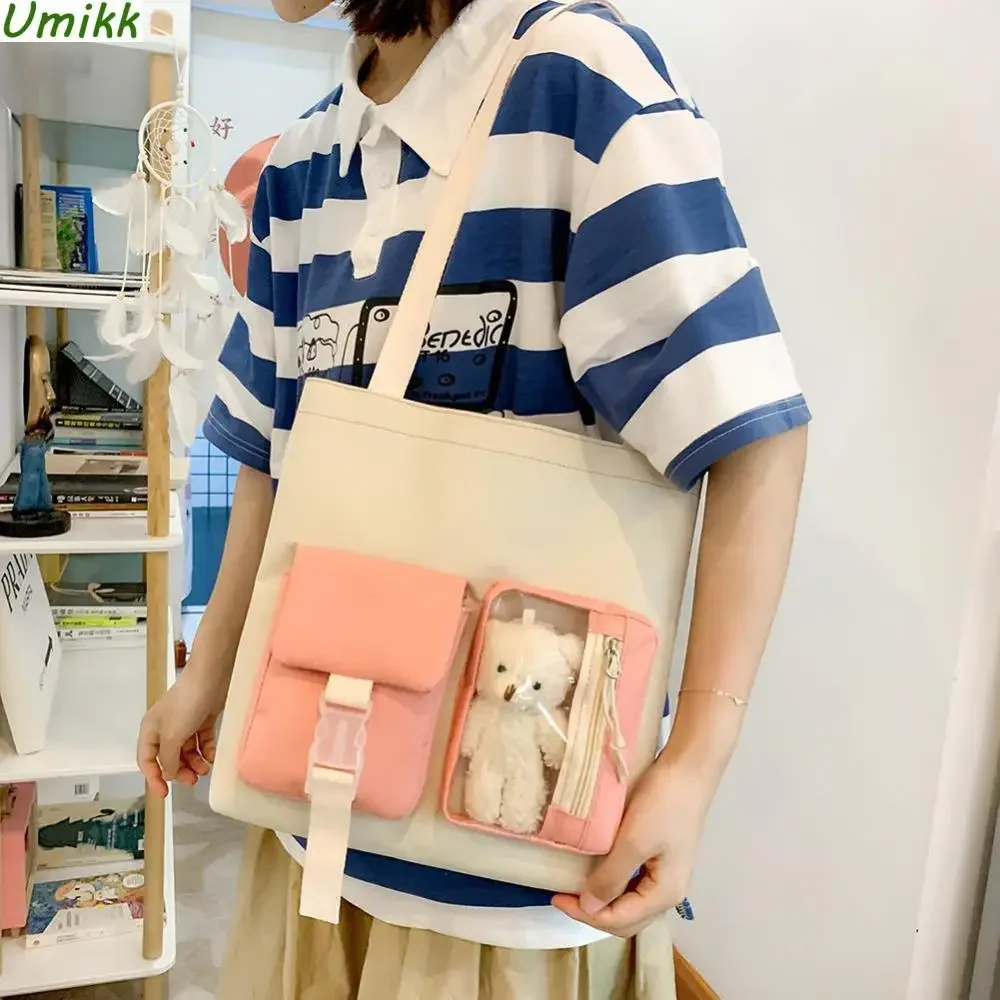 

5pcs/set Kawaii Women Backpack Korean Cute Knapsack Student Girl Large Capacity Schoolbag Drawstring Pouch Purse