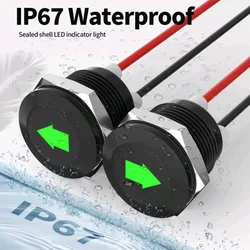 2Pcs Car Accessories 12mm Metal Turn Signal Indicator Light 12V Green Single Arrow Symbols Waterproof LED Dash Signal Lamp