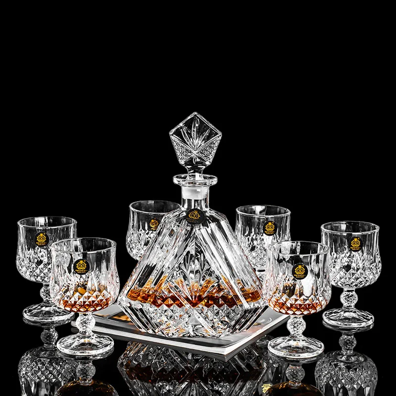 

7PCS/SET European Style Wine Glass Thickened Crystal Glass Sealed Wine Bottle Household Wine Pot and Foreign Whiskey Glass Set