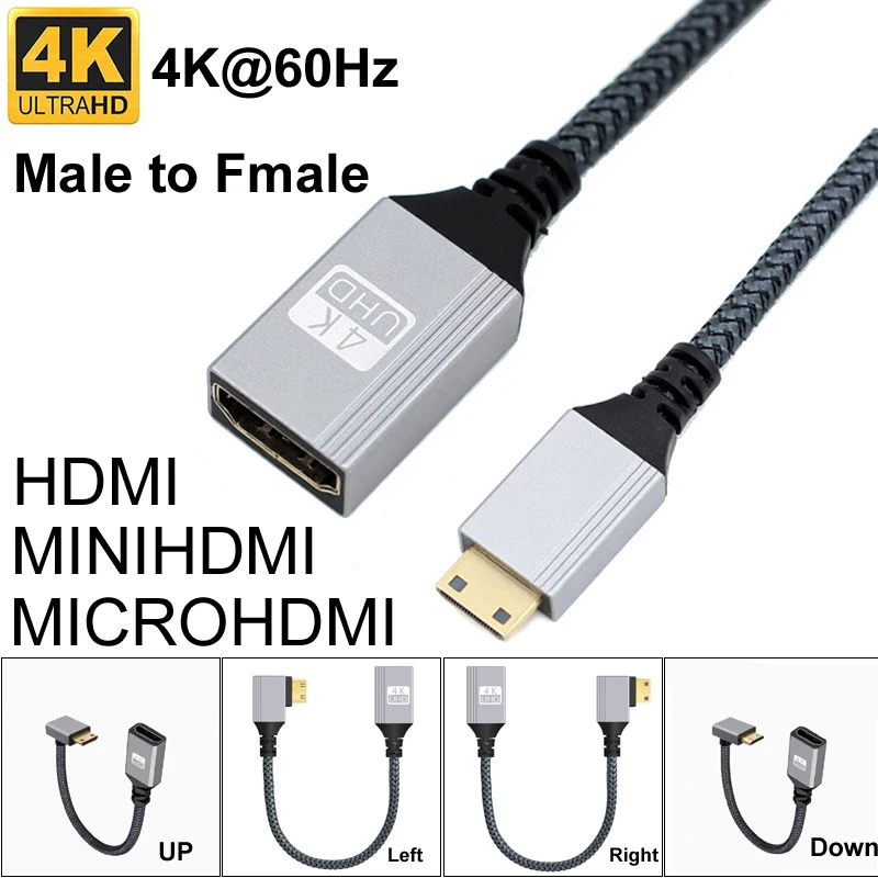 

20CMBraid 1080P 4K@60HZ V2.0 MicroHDMI/MINIHDMI MINI MICRO HDMI Male to HDMI Female Удлинительный кабель прямой/слевый/правый/вверх/вниз F
