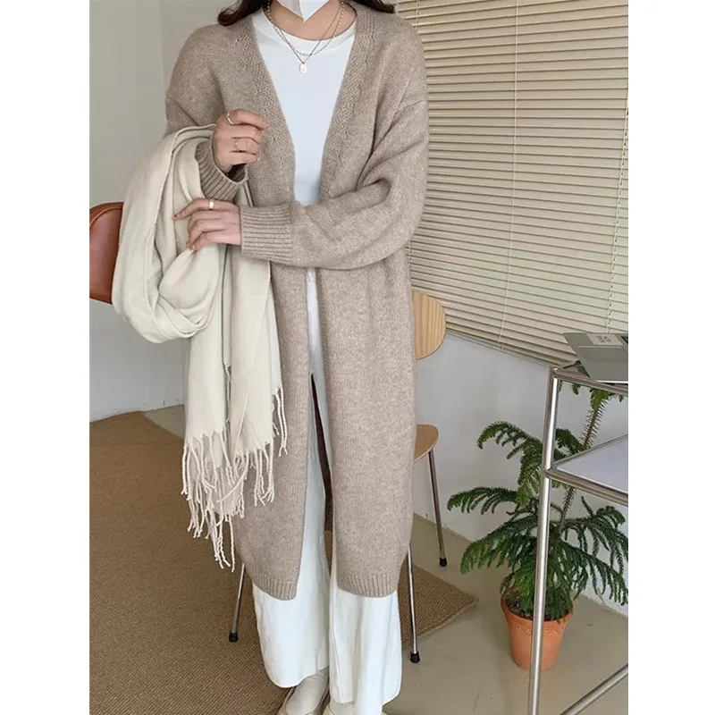 HELIAR Knitted Long Cardigan Sweater Coat Thicken Warm Loose V-Neck Casual Sweater Coat Office Jacket For Women 2024 Fall Winter