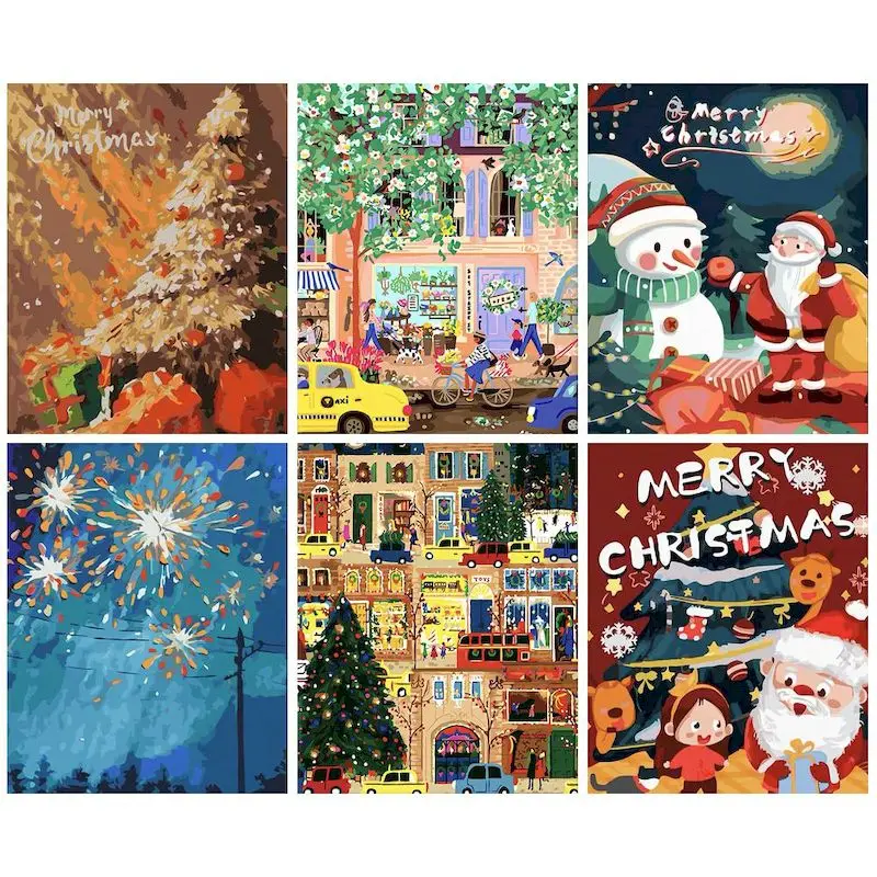 

CHENISTORY Diy Oil Painting By Numbers Christmas Scenery Kits Paint Pictures By Number Santa Claus Canvas Home Decoration