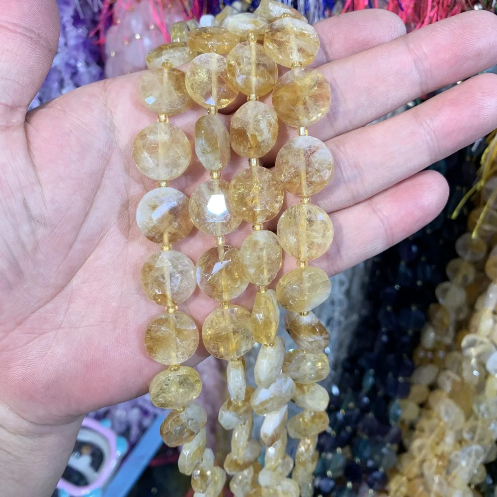 

Natural Citrine Rose Quartz 15mm Flat disc Faceted Loose Beads Diy For Bracelet Necklace Jewelry Making