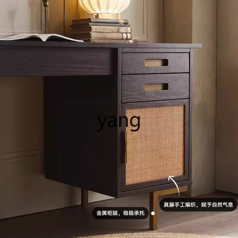 Lmm modern simple medieval old wabi-sabi wind solid wood rattan desk writing desk