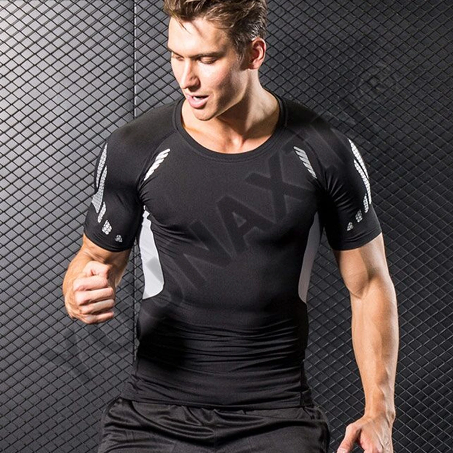 Men Compression Tight Tank Base Layer Running Short Sleeve Cycling T Shirt Vest Training Jogging Fitness Sport Clothing Bike Top