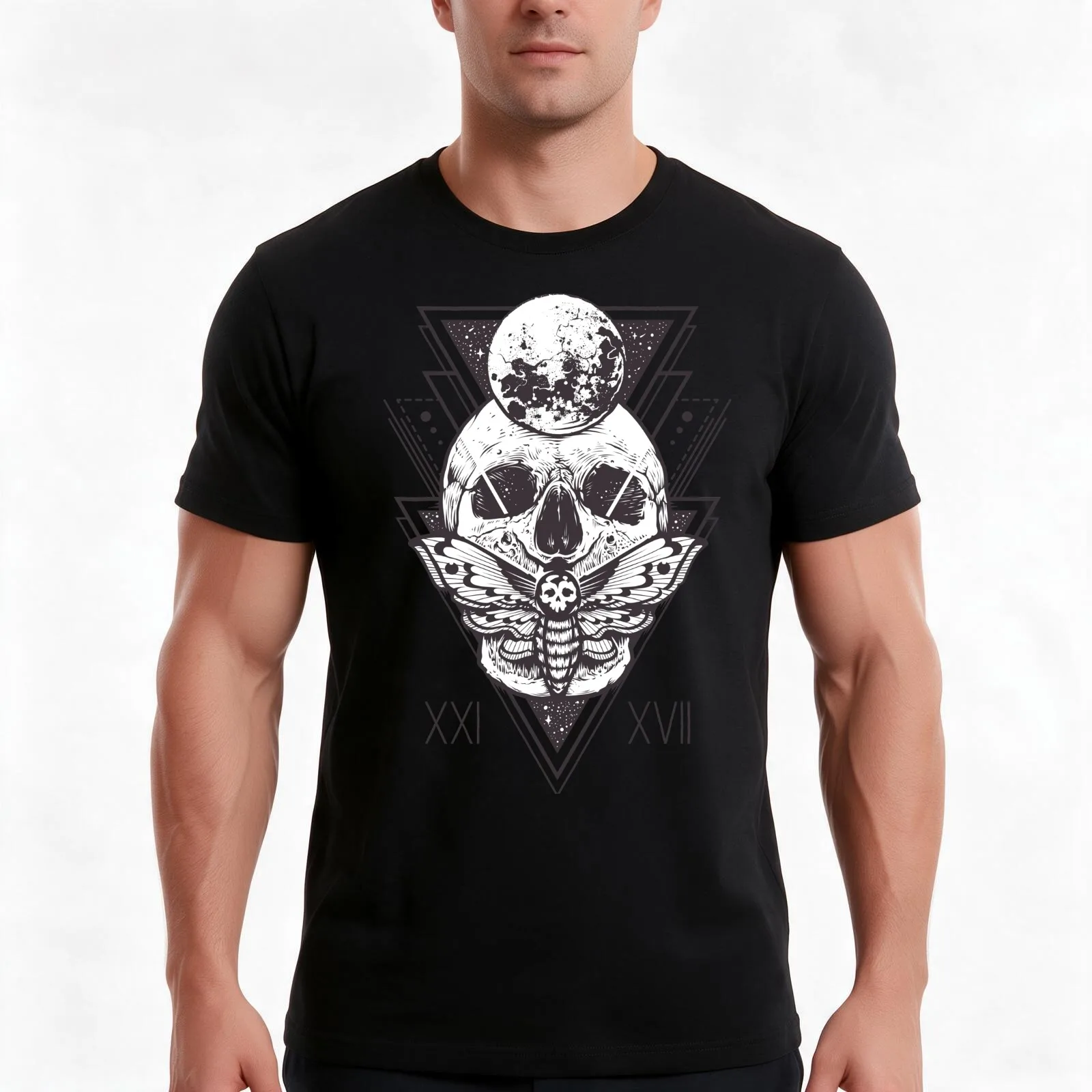 Night Skull T-Shirt, Summer Casual Cotton Tee, Oversized Streetwear Tops, Vintage Graphic Print, Loose Fit Short Sleeve