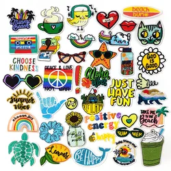 Rainbow Hand Cat Sunglasses Iron On Patch Apparel Sewing Fabric Handmade Appliques For Clothing Stickers Badge Parche Cassette