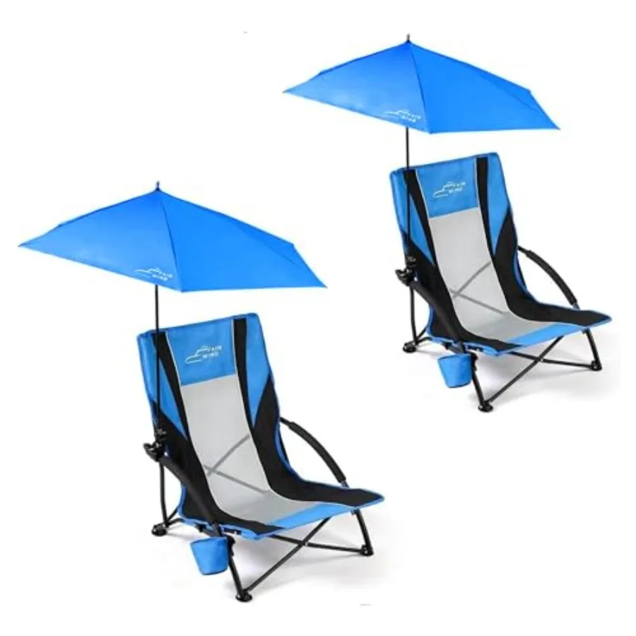 

Beach chair for coastal vacations, picnic, concerts; polyester fabric, navy blue; portable backpack folding design with cup hol