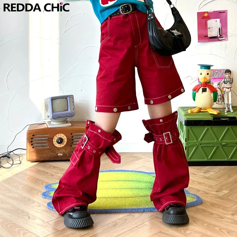 

REDDACHiC Two-Wear Women Cargo Pants Red Detachable Leg Warmers Retro Punk Hip-hop Streetwear Pants Trousers 2-Piece Shorts Set