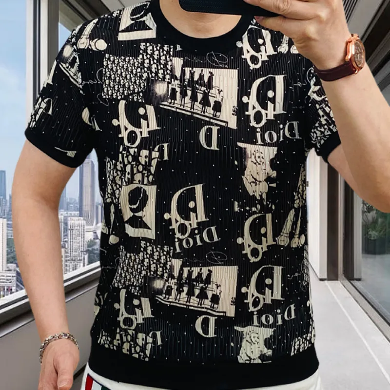 

Высококачественная прозрачная футболка с геометрическим узором, одежда для социальных клубов, футболка с круглым вырезом, облегающая мужская одежда, короткий рукав для ночного клуба