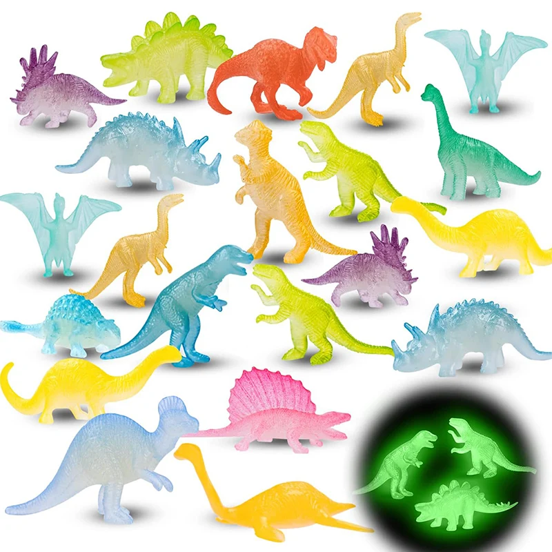 16pcs Mini Luminous Dinosaurs Glow in the Dark Dino Toys Treat Kids Birthday Party Favors Boy Girl Gift Goodies Fillers Ornament