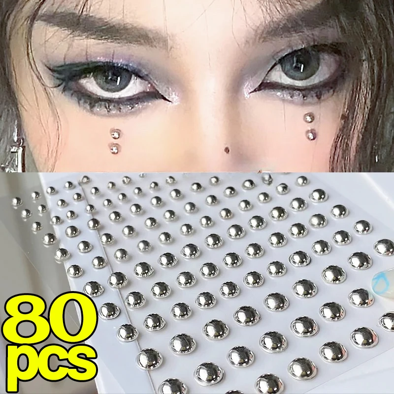 8/80Pcs Fake Nose Ring Sticker Stainless Steel Non Piercied Lip Nails Ear Stud for Women Men Pack Fake Eyebrow Lip Body Jewelry