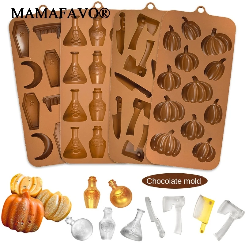 Halloween Pumpkin Bat Silicone Chocolate Mould Vampire Teeth Cake Candy Ice Making Skull Bone Candle Mold Party Decor Gifts F246