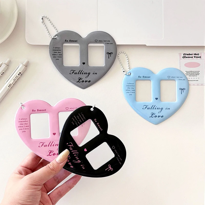 INS Love Heart Shaped Photocard Holder 1 Inch Idol Photo Card Holder Card Sleeve Couple Keychain Bag Hanging Pendant