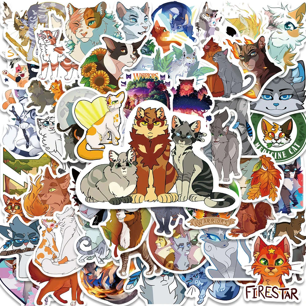 52PCS Warriors Cats Novel Anime Cartoon Graffiti Stickers Decals Stationery Laptop Fridge Suitcase Skateboard Phone Sticker