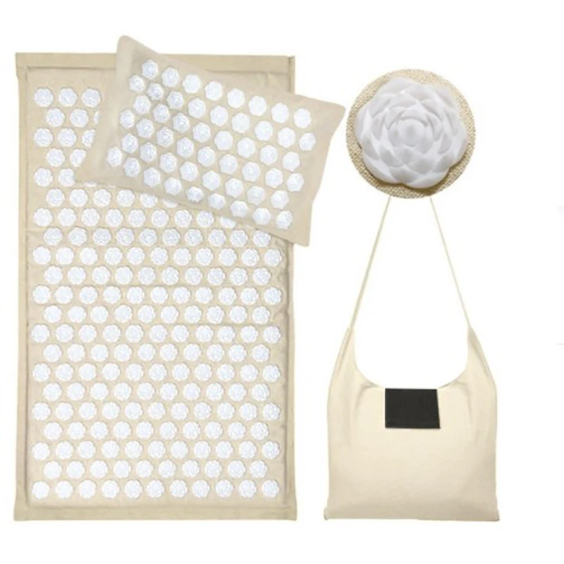 

​3pcs 1set Nature Linen Coconut palm Massage Yoga mat sport pillow mat with bag Lotus Spike Acupressure Mat Cushion