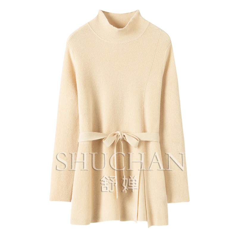 

100% cashmere Turtleneck lace-up sueter mujer sweaters blusa inverno feminina long sleeve top sweater mujer