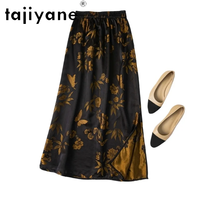 

TAJIYANE 35% шелковые юбки из тутового шелкопряда для женщин, элегантная длинная юбка с боковым разрезом и жаккардовым узором в виде бабочек и цветов, 2026, женская одежда, мини-юбка