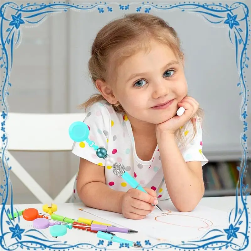 

12Pcs Beadable Pen Badge Reel Clip Pull Bead Ballpoint Pen 6 Colors Beaded Writing Pen For DIY Craft Office Supplies