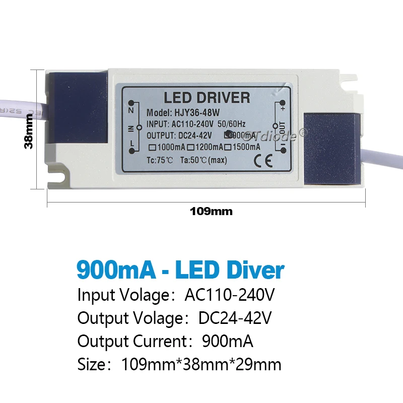 Transformador de Controlador LED 900mA 1200mA 1500mA 36W 40W 45W 48W 50W, fuente de alimentación de luz, salida de DC24-42V, controlador externo,