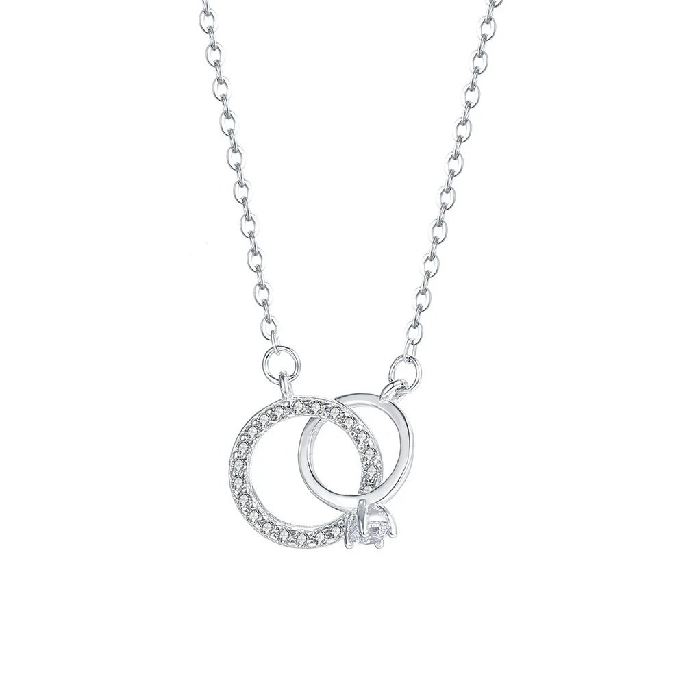 

S925 Sterling Silver Double Interlocking Necklace Women's Korean Edition Diamond Mobius Ring Clavicle Chain Zirconia Fashion Wom