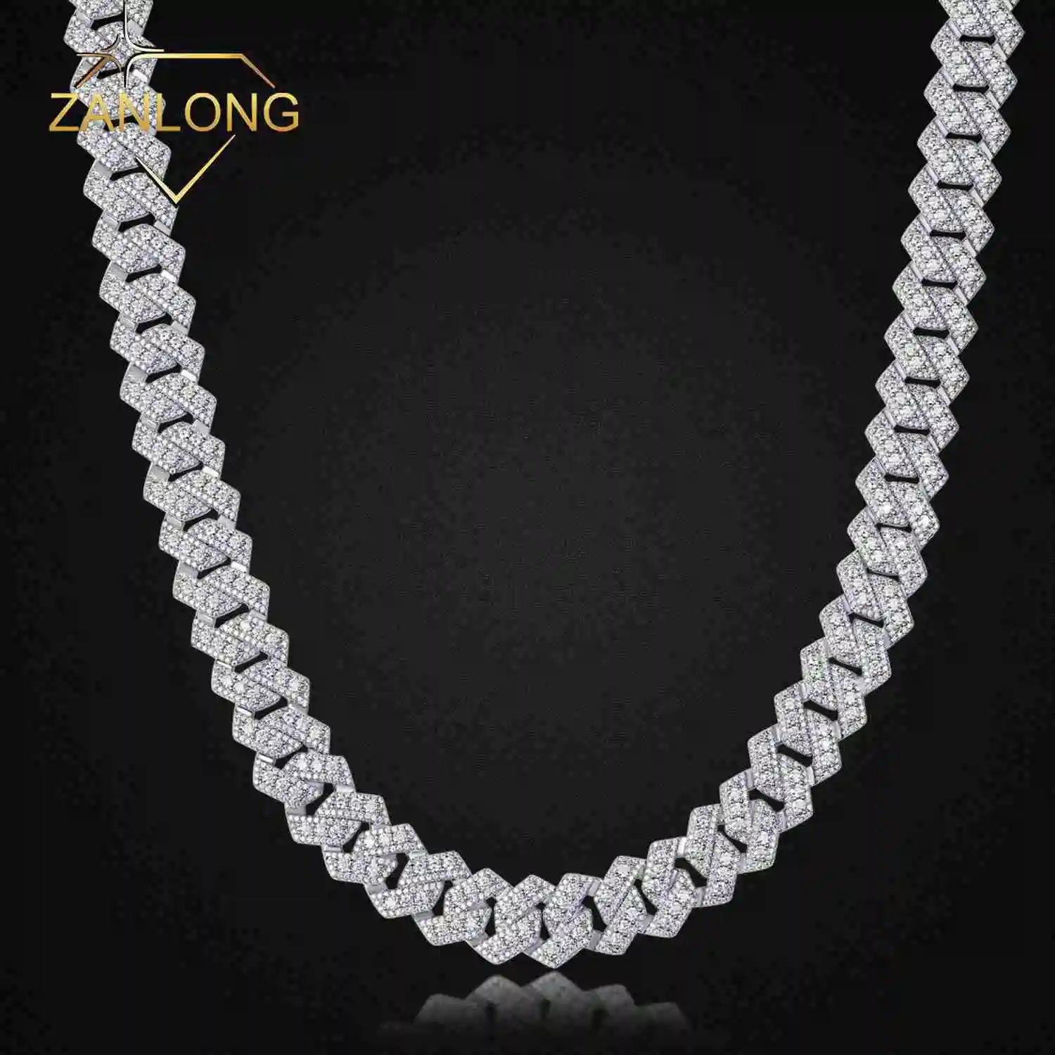 

Zanlong 14038 Wholesale Cuban Hip Hop Jewelry Fashion Silver Necklaces Diamonds Iced Out Cuban Necklace for Men Moissanite Chain