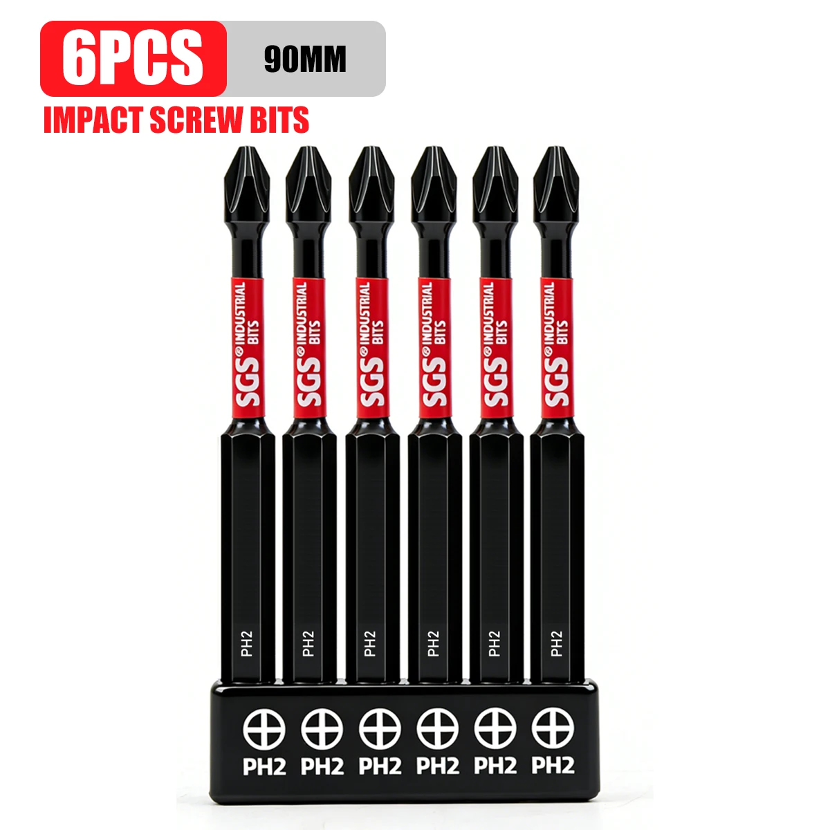 6-Piece Set Ph2 90mm Phillips Impact Screwdriver Bits S2 All