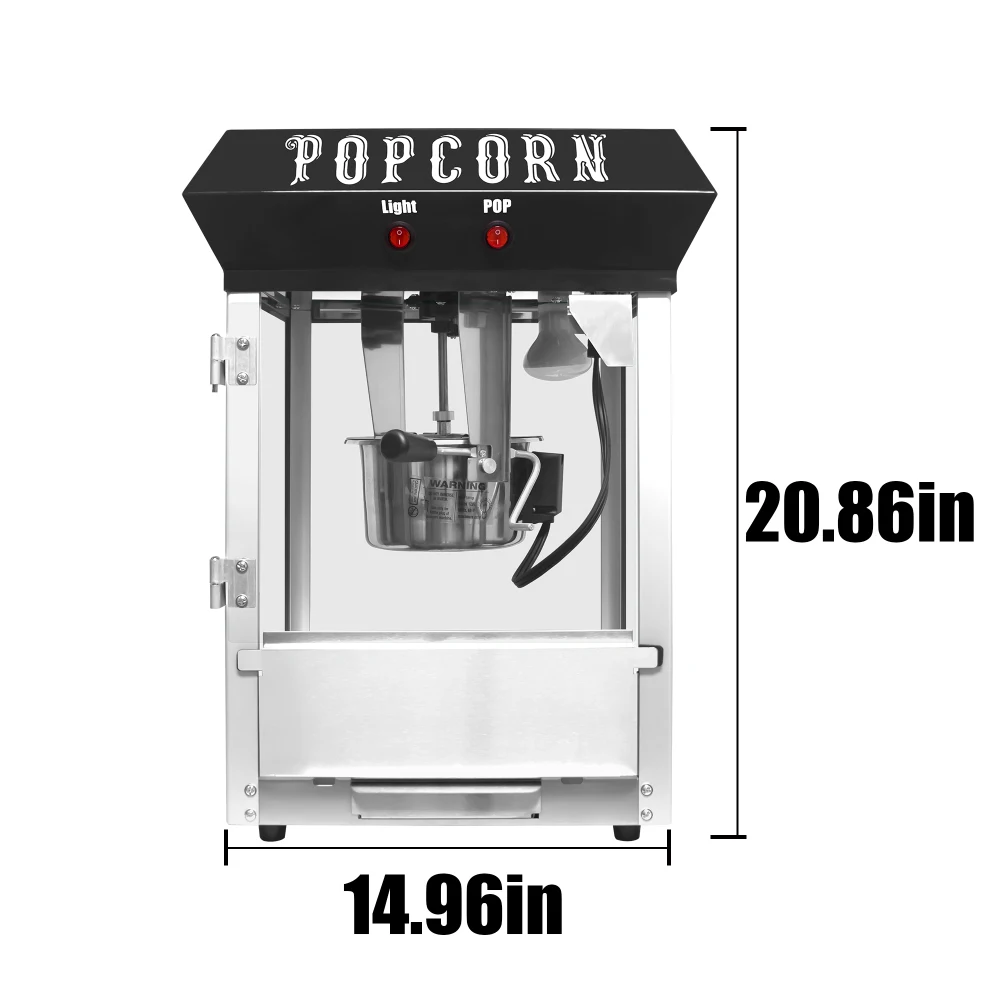 Bar Style 6 Ounce Popcorn Machine Black Body Metal Shell High-efficiency Heating Element Popcorn Making For Home Commercial