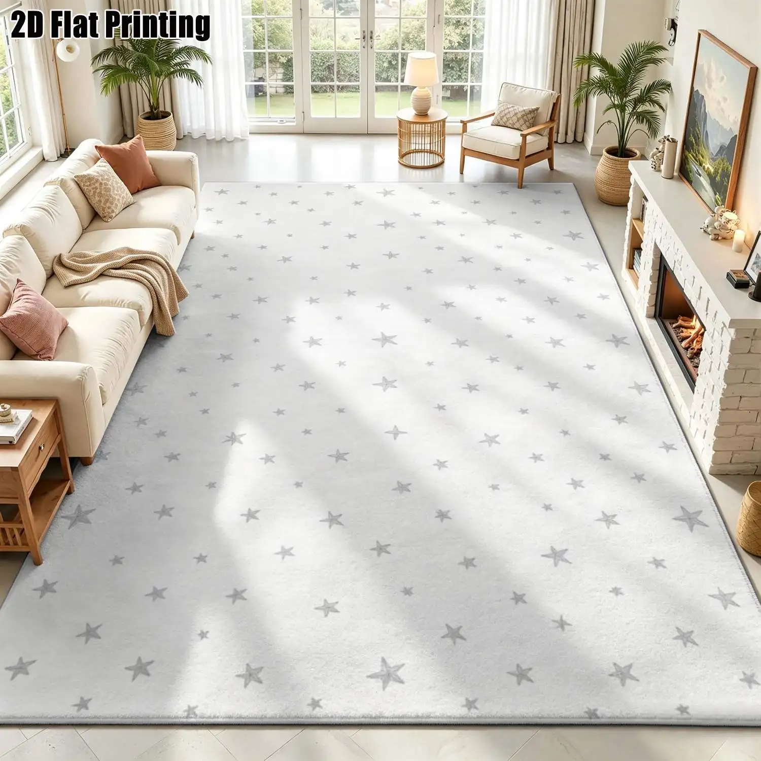 1Pc 2D Printed Light Gray Star Nordic Carpet, Instagram-Inspired Modern Minimalist Floor Mat, Machine Washable, Multi-Size for Home Decor