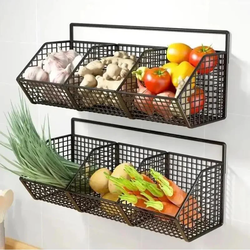 

1PC Kitchen Shelf Wall Mounted Storage Rack Onion Ginger Garlic Vegetable Punch-Free Condiments Spice Drain Basket Household