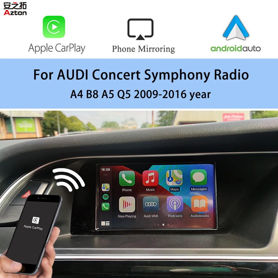 Without MMI Stereo Retrofit Apple WIFI CarPlay for AUDI A4 B8 8K A5 8T Q5 8R Concert Symphony Reverse Camera Interface