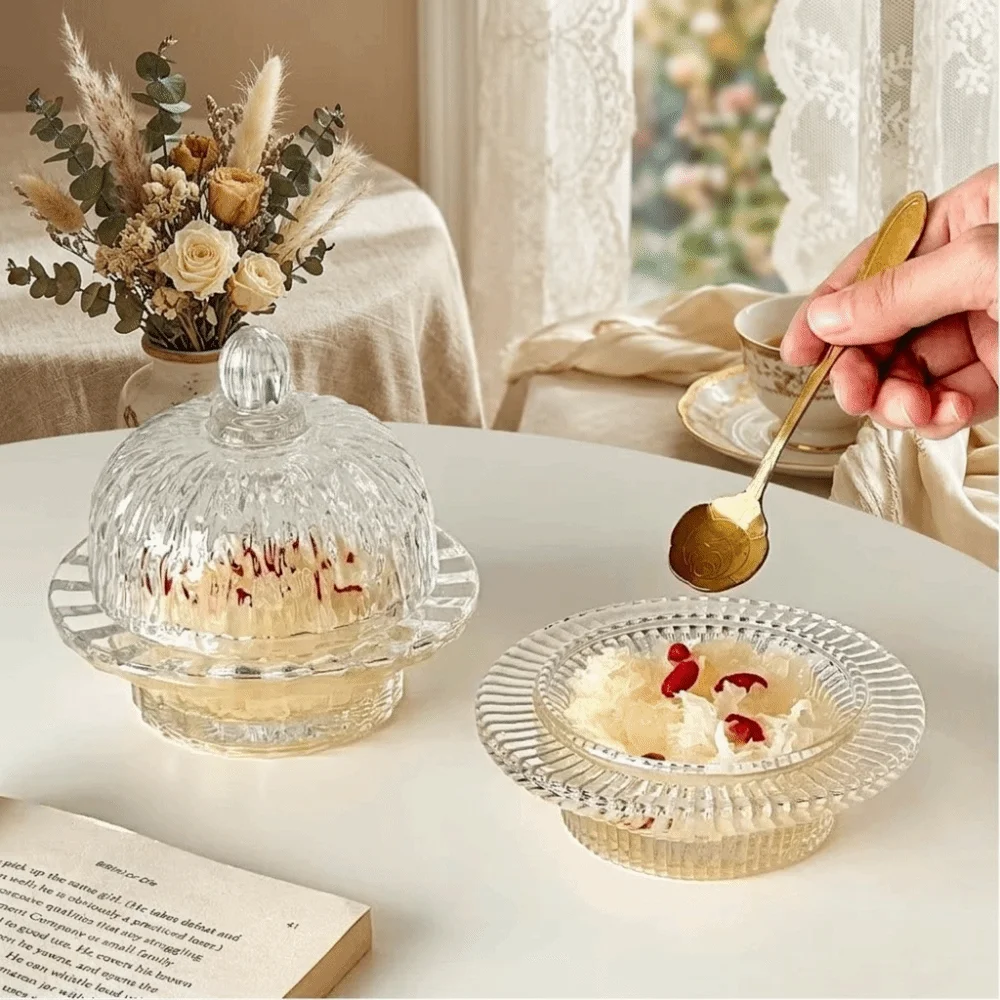 Multi-Purpose Transparent Dessert Bowl European-Style Exquisite Small Soup Bowl High-End with Lid Bird's Nest Bowl Fruit Serving