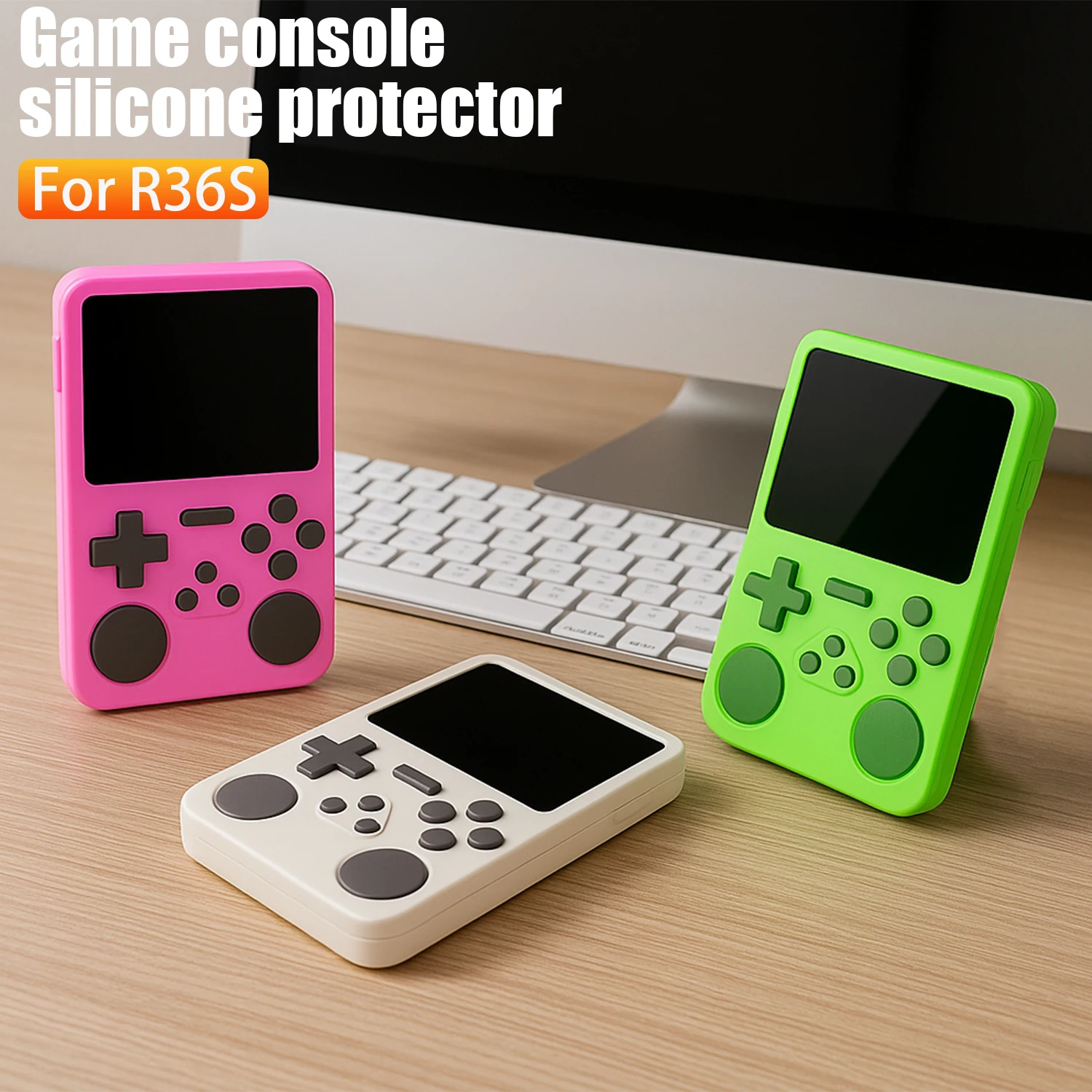 Coque en silicone pour Console de jeu R36S, protection d'écran anti-rayures, housse de protection antichoc avec lanière pour accessoires R36S