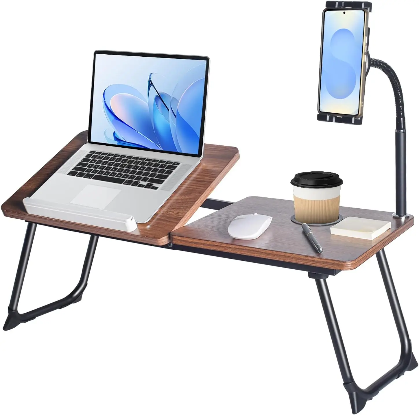 

28.7" Extra Large Adjustable Laptop Desk Stand with Phone Mount, Wooden Desktop, Portable Design