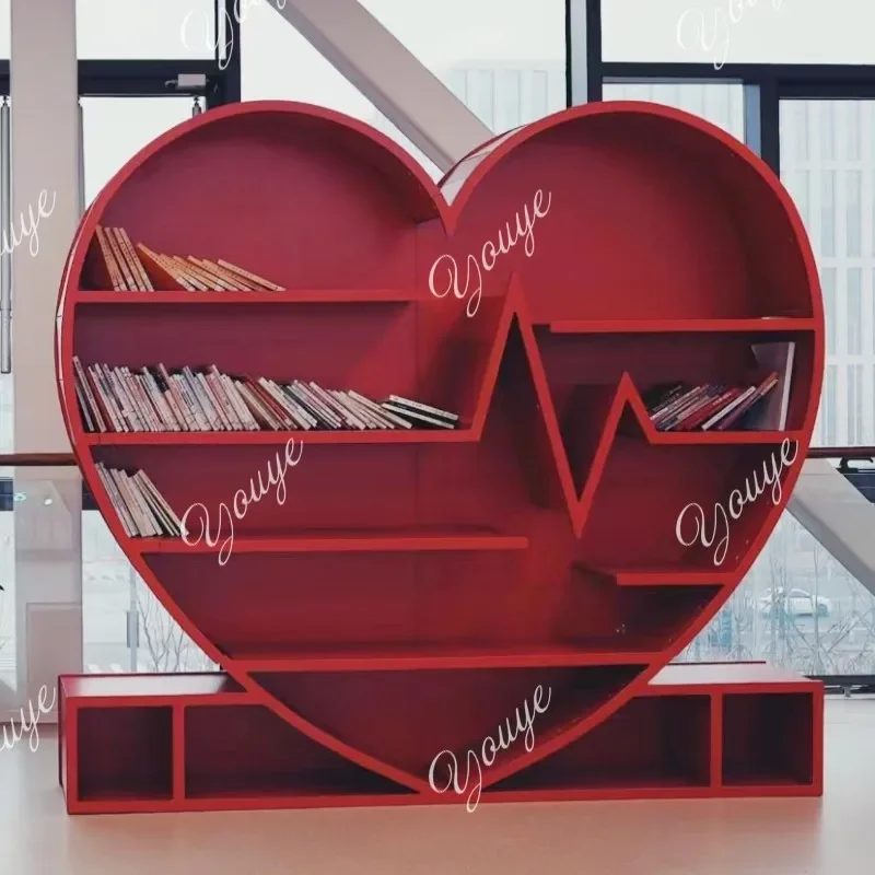 K Creative heart-shaped bookshelf window corridor display shelf bookcase solid wood storage rack library picture book rack