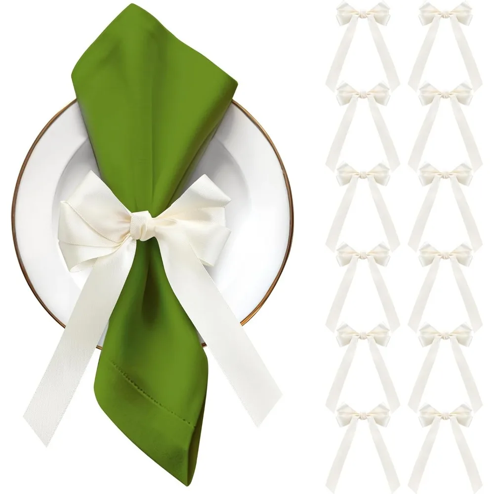 

Bow Napkin Rings Set of 12 Ivory White Ribbon Candlestick Decor Charms Coquette Bow for Wine Glasses Ribbon Gift Rings Bulk for