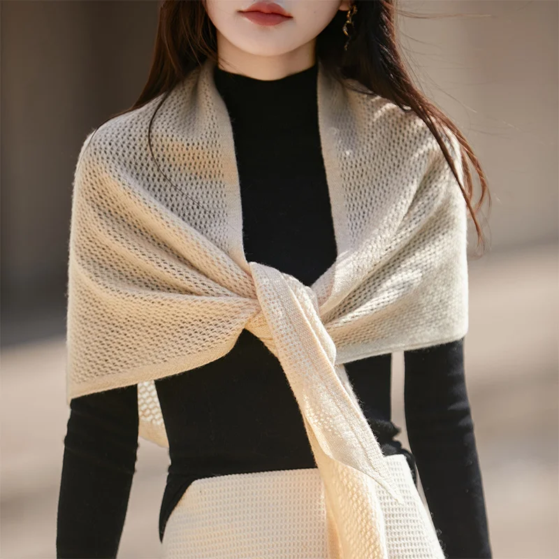 

Women's Shawl Scarf Hollow out Design 100% Merino Wool Seasonless Triangular Wrap for All Seasons
