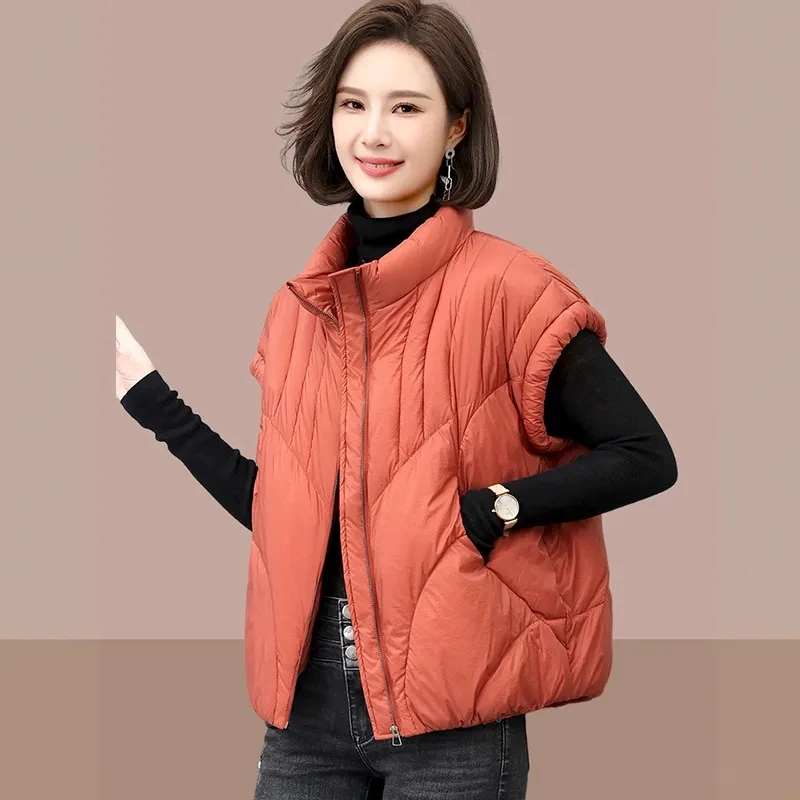 

2024 New Sleeveless Puffer Vest Autumn Winter Coat Vest Down Cotton Waistcoat Thick Warm Pockets Korean Casual Brand Vests