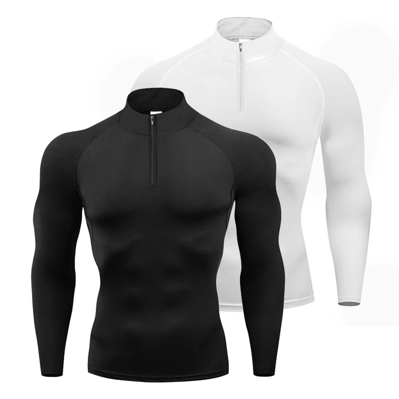 Mens Sportswear Trainning & Exercise T-Shirts Compression Fitness Long Sleeve Sports Polo Shirts Quick Dry Tight Gym Clothing