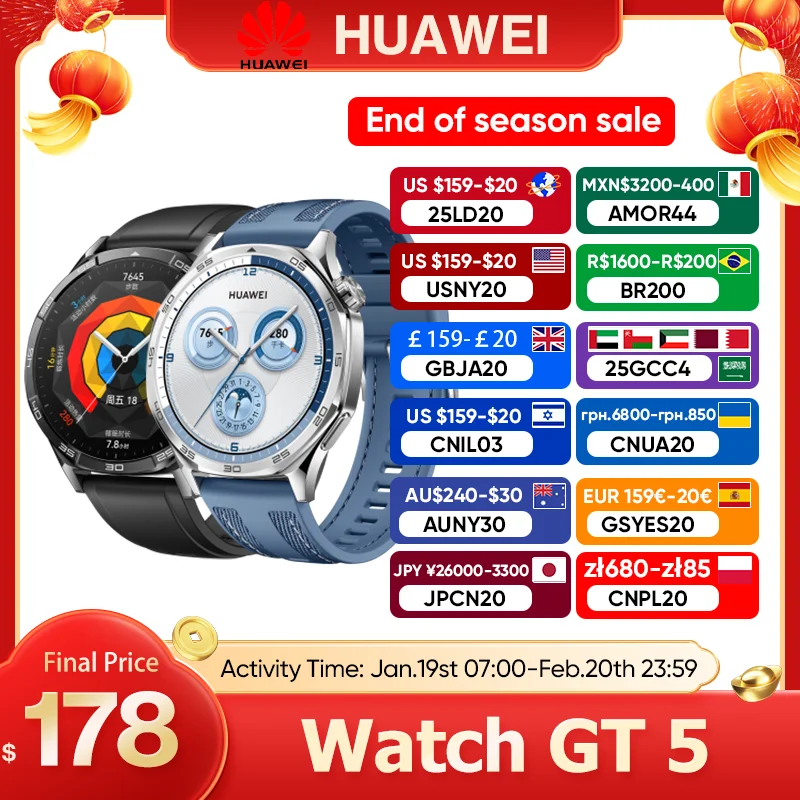 Глобальная версия HUAWEI Watch GT 5, умные часы, встроенная карта, повторное сообщение, совместимое с iOS и Android, 14-дневная работа от батареи