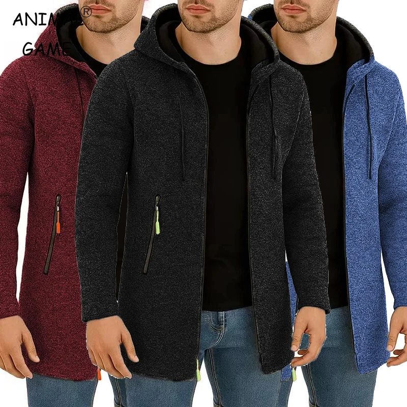 

Мужские куртки с капюшоном и длинными рукавами для мужчин, толстовки на молнии, уличная одежда больших размеров, теплая однотонная осенняя верхняя одежда, пальто с капюшоном для мужчин
