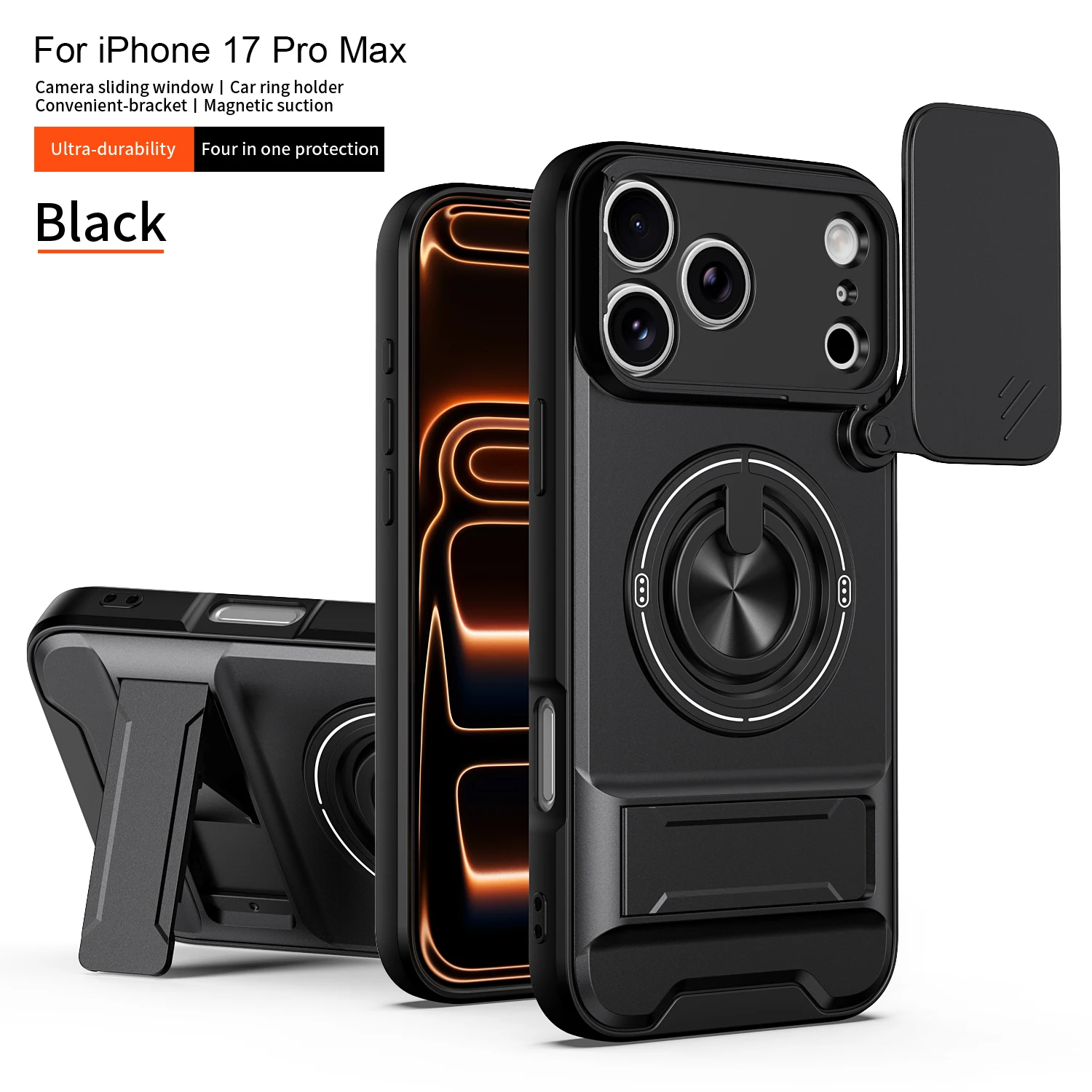 

Case for iPhone17 Air Pro Max 16 Pro Max 15 14 13 Slide Camera Protection Upright Kickstand Shockproof Back Magnetic Phone Cover