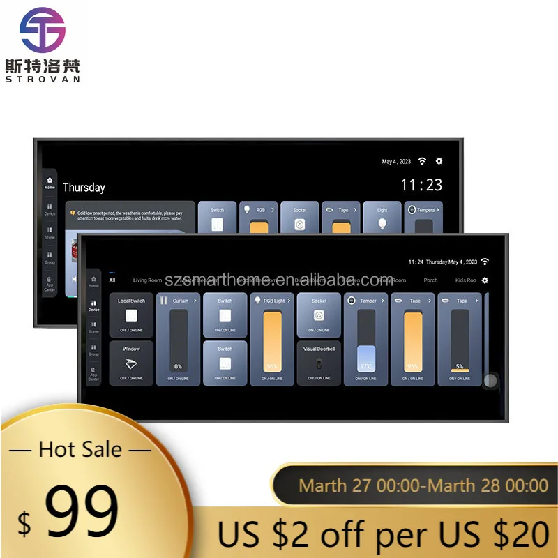 

ZXHK 12 Inch Tuya Zigbee Smart Home Touch Control Panel Background Music Playback Scene Control Home Theater Systems Home Automa