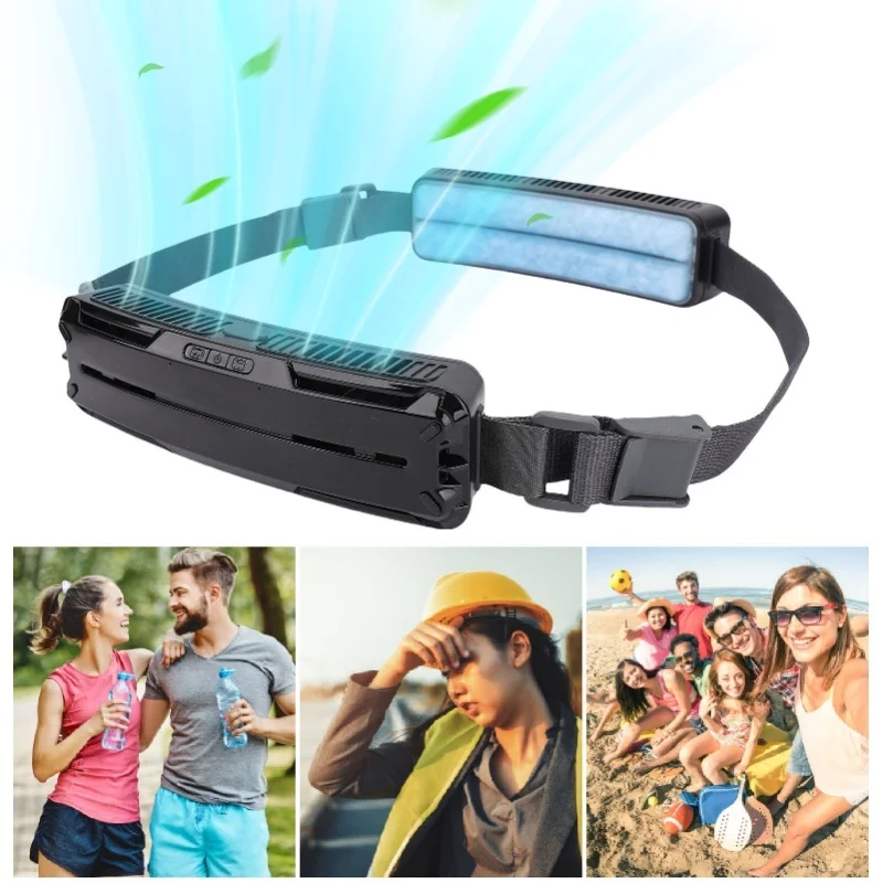 Ventilatore portatile indossabile ricaricabile tramite USB Cintura di raffreddamento da viaggio con vento forte per sport all'aria aperta e lavoro Nero/Bianco